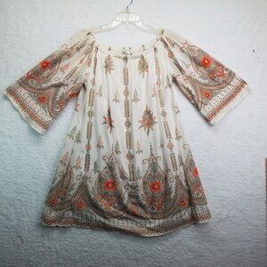 Lapogee Dress Womens Medium Peasant Tunic Flare 3/4 Sleeves Boho Hippie